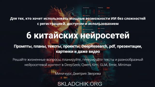Обложка курса: 6 китайских нейросетей [Дмитрий Зверев]. Площадка: Складчик
