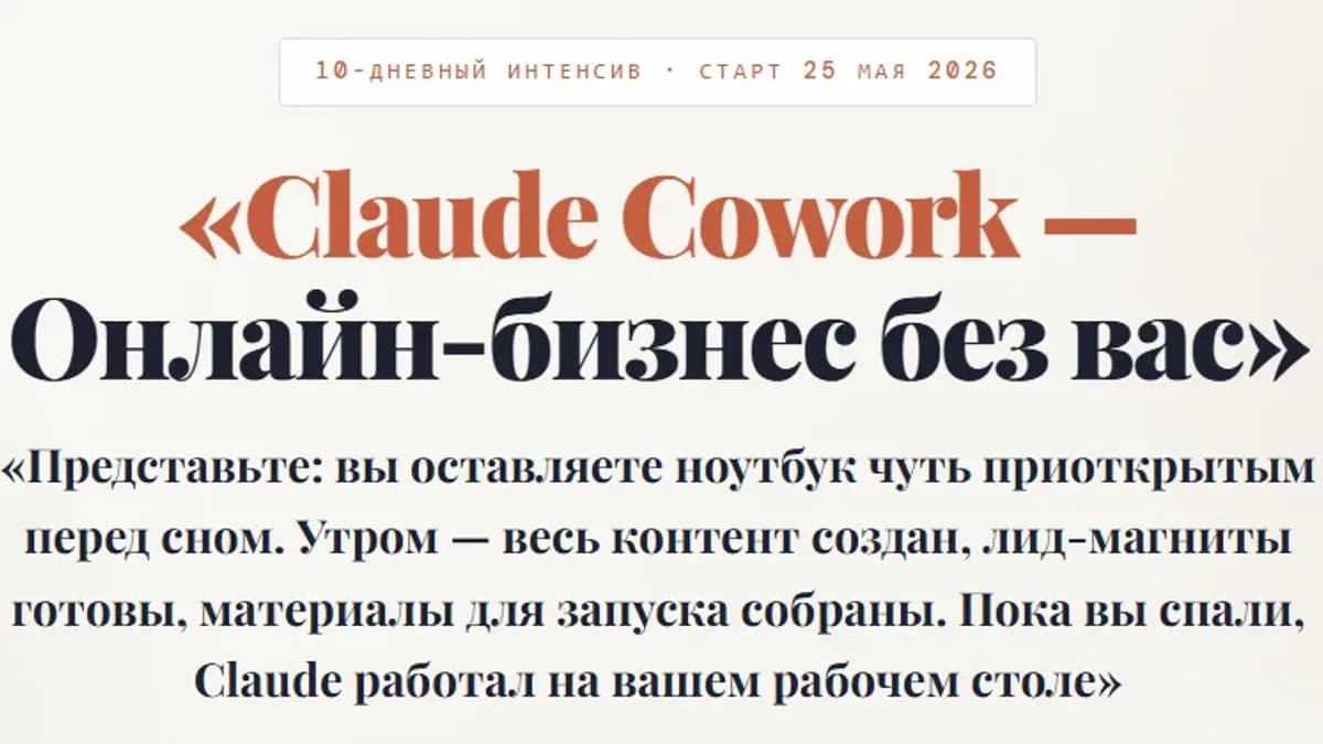 Обложка курса: Claude Cowork – Онлайн-бизнес без вас. Площадка: Skladchina.com