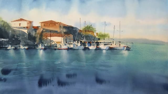 Обложка курса: Морской пейзаж акварелью. Площадка: Складчик