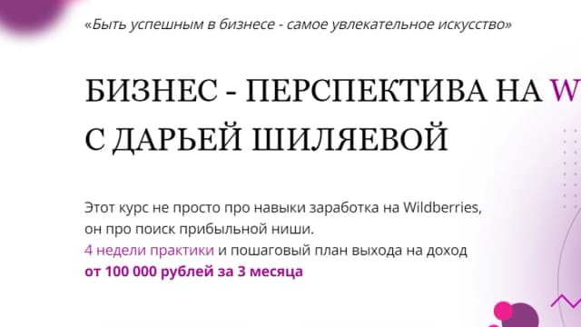Обложка курса: Бизнес - перспектива на Wildberries. Тариф Масштабный Wildberries (Дарья Шиляева). Площадка: Складчина.biz