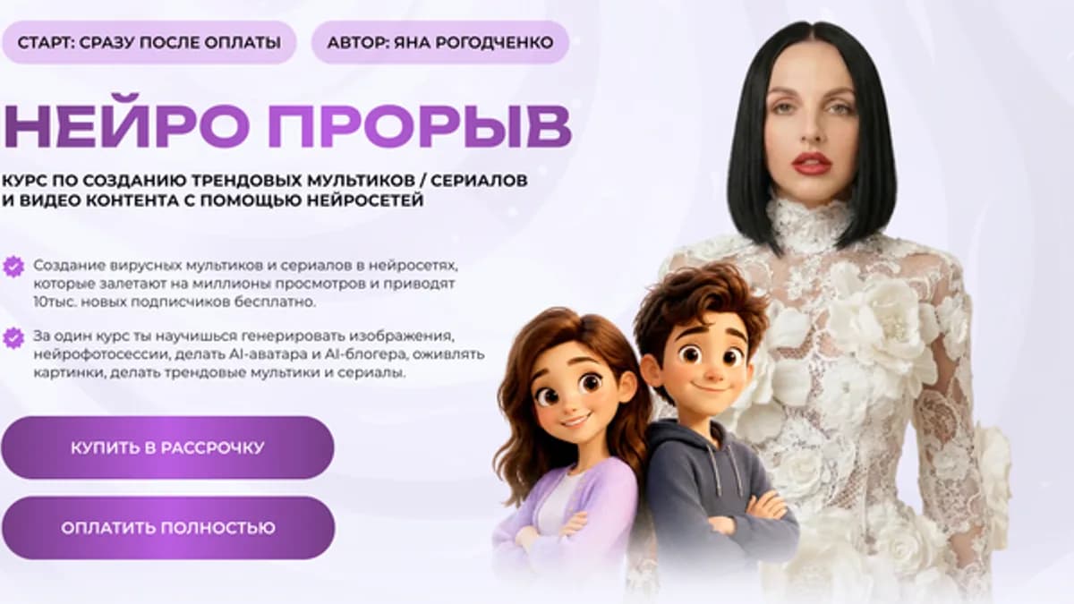 Обложка курса: Нейро прорыв. Курс по созданию трендовых мультиков/сериалов. Тариф Эконом (Яна Рогодченко). Площадка: Складчина.biz