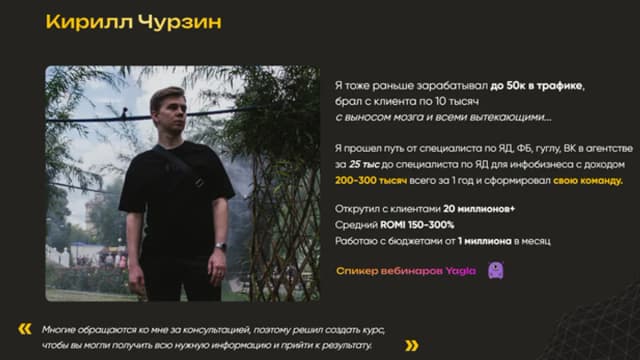 Обложка курса: Окупаемый трафик для инфобизнеса из Яндекс.Директ. Тариф Продвинутый (Кирилл Чурзин). Площадка: Складчина.biz