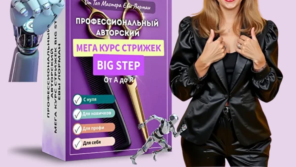 Обложка курса: Профессиональный авторский мега курс стрижек Big Step. Тариф Самостоятельный (Ева Лорман). Площадка: Складчина.biz