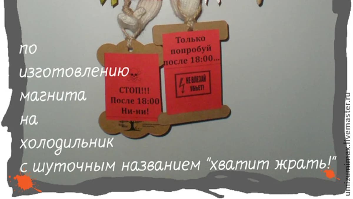 Обложка курса: Вязание спицами. Магнит на холодильник «Хватит жрать» (Татьяна Белоусова). Площадка: Складчина.biz