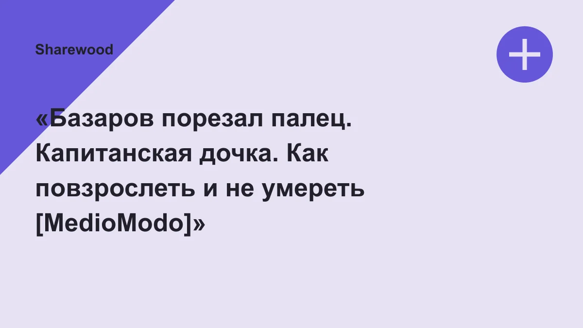 Обложка курса: «Базаров порезал палец. Капитанская дочка. Как повзрослеть и не умереть [MedioModo]» [Борис Прокудин, Филипп Жевлаков]. Площадка: Sharewood