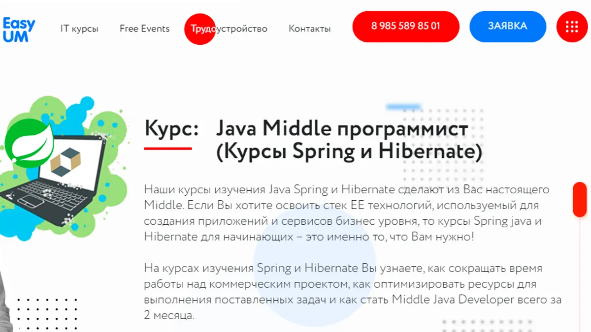 Обложка курса: Java Middle программист (Курсы Spring и Hibernate) [EasyUM] [Наталья Шульга]. Площадка: Складчик